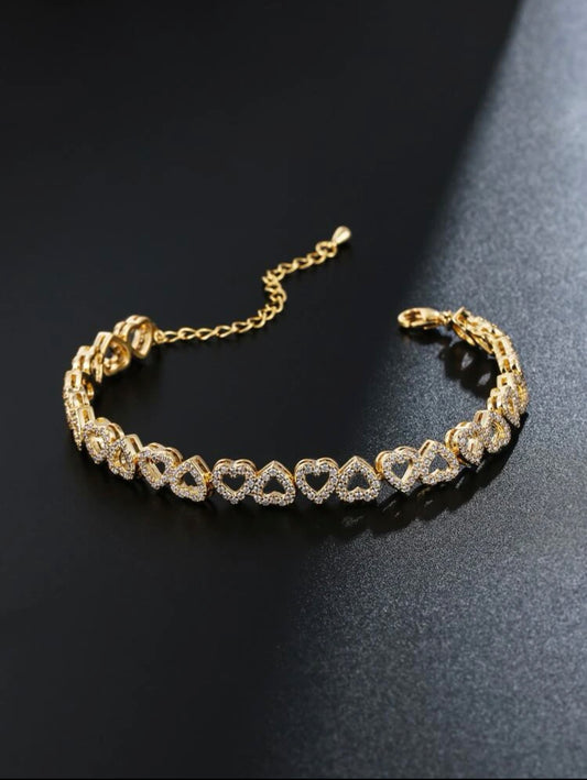 1pc Glamorous Cubic Zirconia Heart Decor Bracelet For Women For Gift